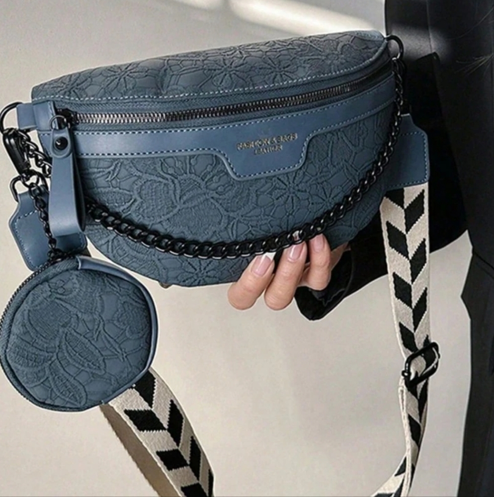 NWT Blue Floral Embossed Crossbody Sling Bag - Picture 5 of 6